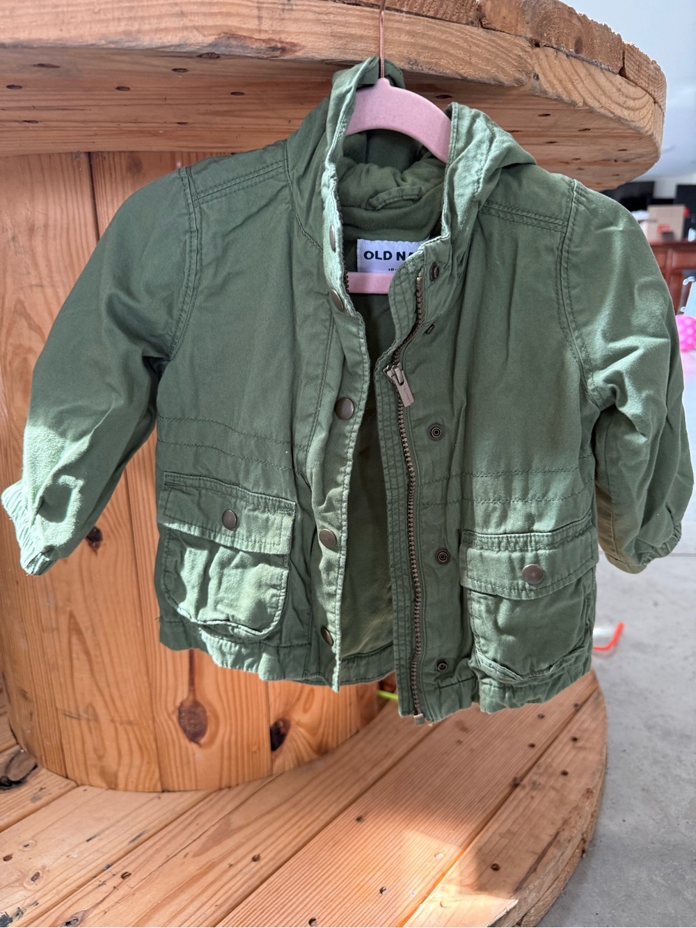 Old Navy Olive Green Hooded Kids Utility Jacket